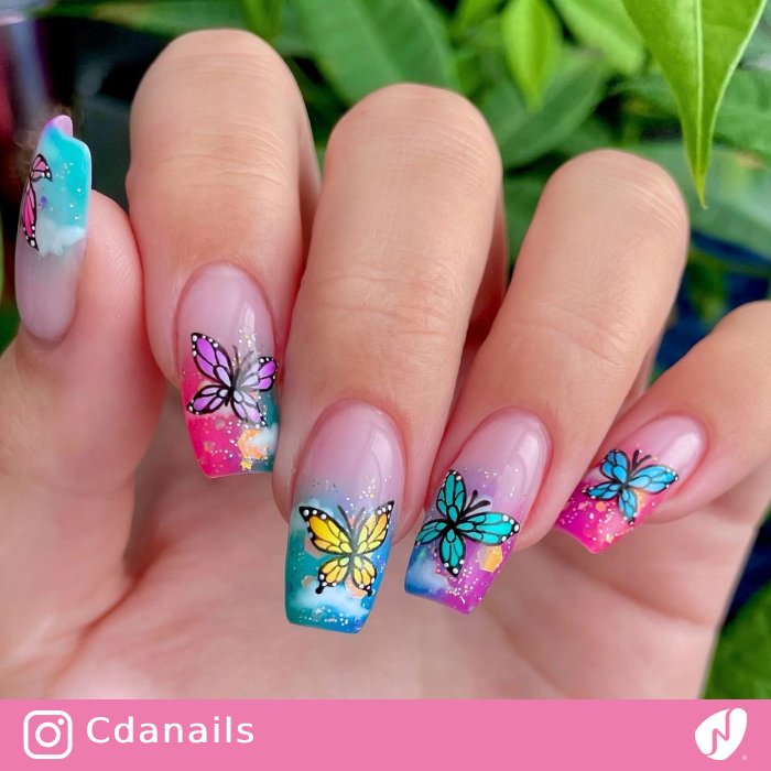 Multicolored Butterfly Nails